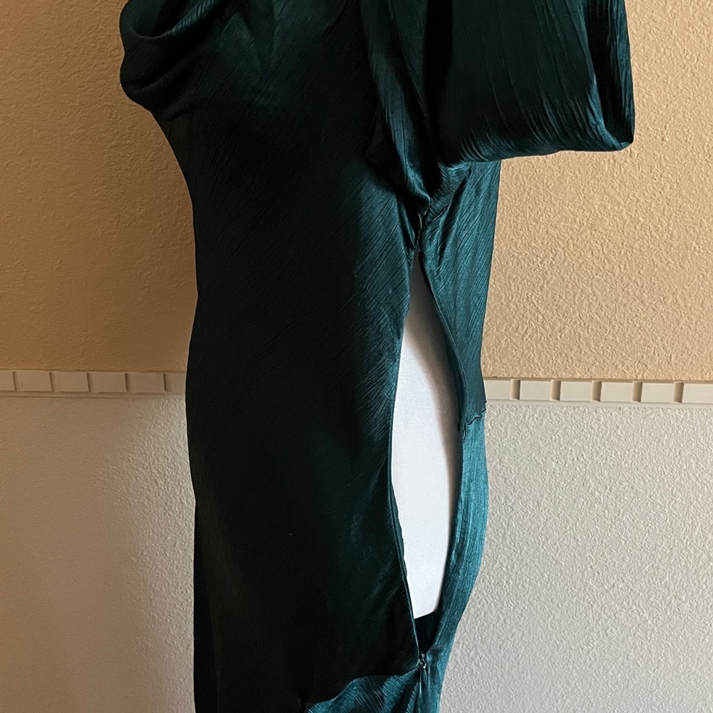 Anthropologie RAHI evening satin dress. Cowl neckline, long sleeves. Green. M - Picture 11 of 14